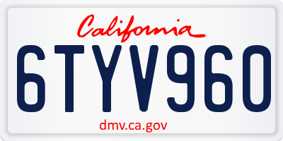 CA license plate 6TYV960