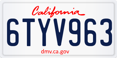 CA license plate 6TYV963