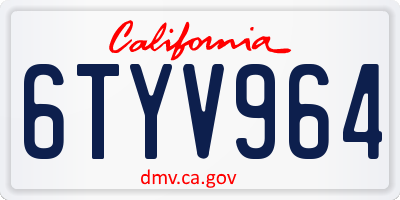 CA license plate 6TYV964