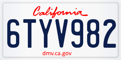 CA license plate 6TYV982