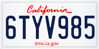 CA license plate 6TYV985