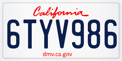 CA license plate 6TYV986
