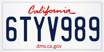 CA license plate 6TYV989