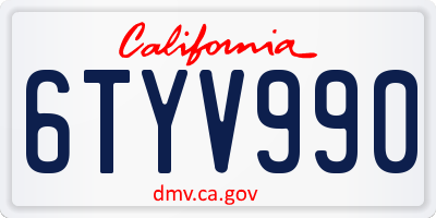 CA license plate 6TYV990