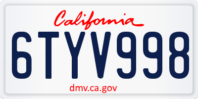 CA license plate 6TYV998