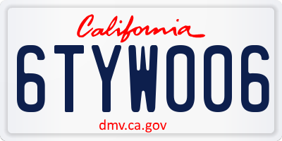 CA license plate 6TYW006