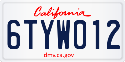 CA license plate 6TYW012