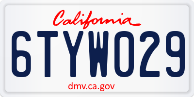 CA license plate 6TYW029