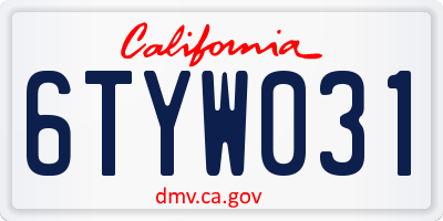 CA license plate 6TYW031