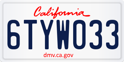 CA license plate 6TYW033
