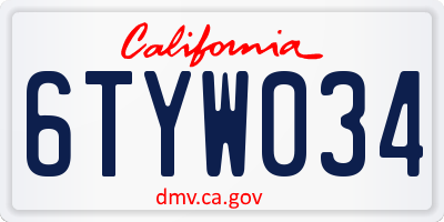 CA license plate 6TYW034