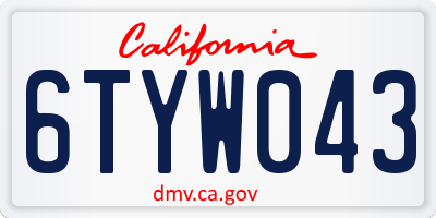 CA license plate 6TYW043