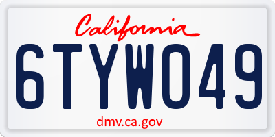 CA license plate 6TYW049