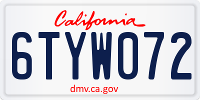 CA license plate 6TYW072