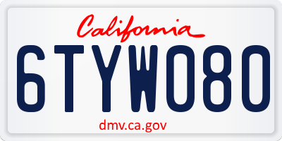 CA license plate 6TYW080
