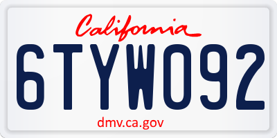 CA license plate 6TYW092