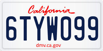 CA license plate 6TYW099