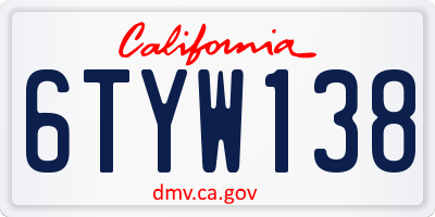 CA license plate 6TYW138