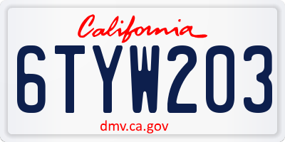 CA license plate 6TYW203