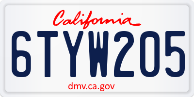 CA license plate 6TYW205