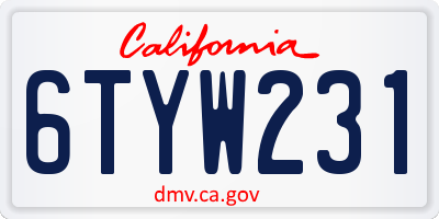 CA license plate 6TYW231