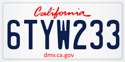 CA license plate 6TYW233