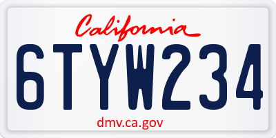 CA license plate 6TYW234
