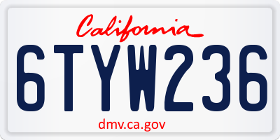 CA license plate 6TYW236