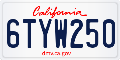 CA license plate 6TYW250