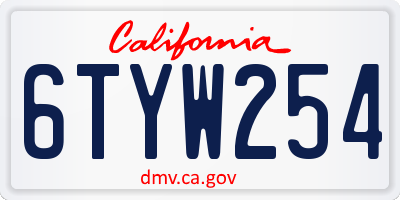 CA license plate 6TYW254
