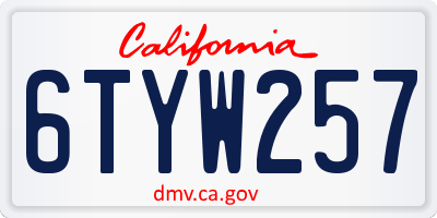 CA license plate 6TYW257