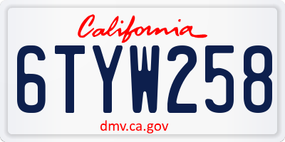 CA license plate 6TYW258