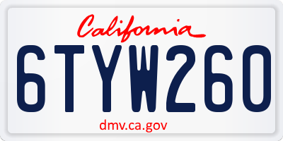 CA license plate 6TYW260