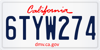 CA license plate 6TYW274