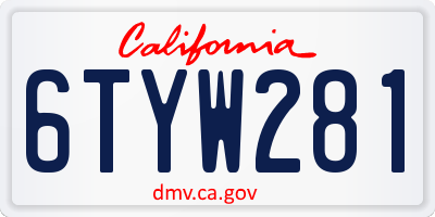 CA license plate 6TYW281