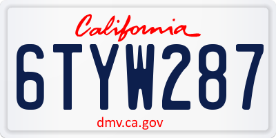 CA license plate 6TYW287