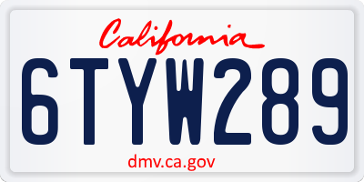 CA license plate 6TYW289