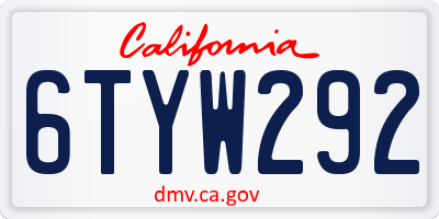 CA license plate 6TYW292