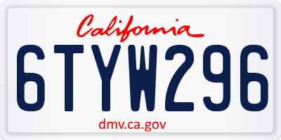 CA license plate 6TYW296