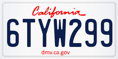 CA license plate 6TYW299