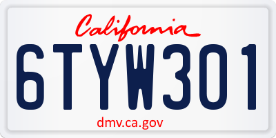 CA license plate 6TYW301