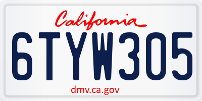 CA license plate 6TYW305