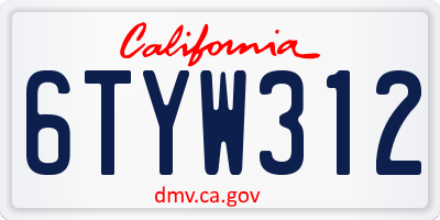 CA license plate 6TYW312