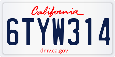CA license plate 6TYW314