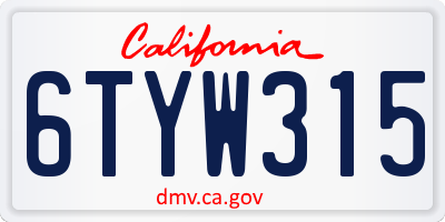 CA license plate 6TYW315