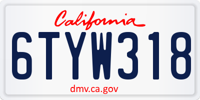 CA license plate 6TYW318