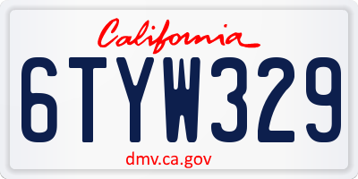 CA license plate 6TYW329