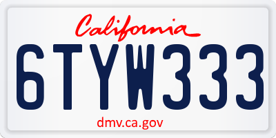 CA license plate 6TYW333