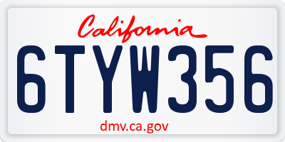 CA license plate 6TYW356