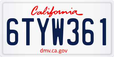 CA license plate 6TYW361